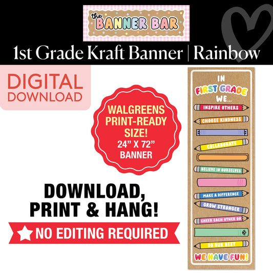 First Grade Rainbow Pencils Walgreens Ready Kraft Style Vertical Banner