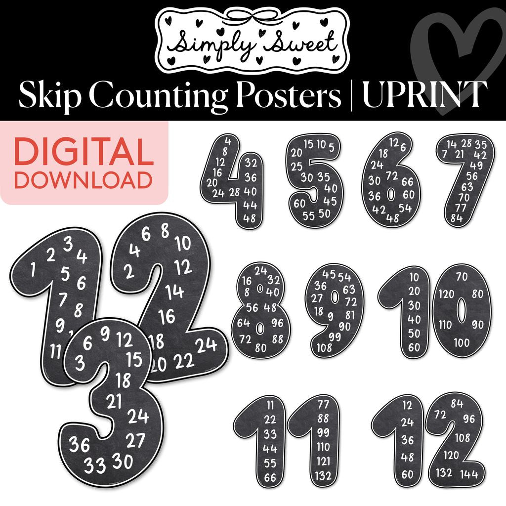 Printable Classic Black and White Skip Counting Posters | Simply Sweet