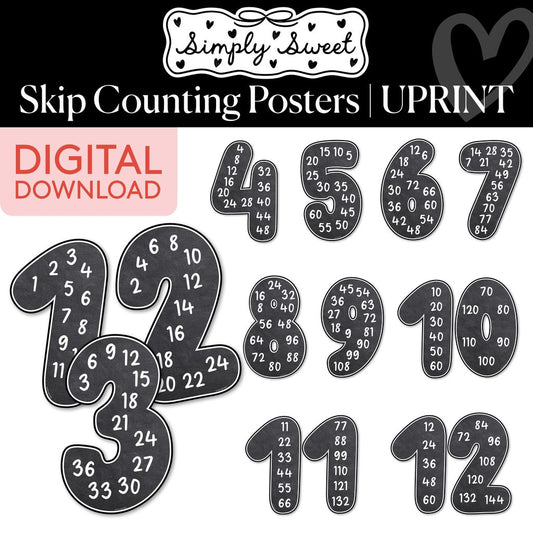 Printable Classic Black and White Skip Counting Posters | Simply Sweet