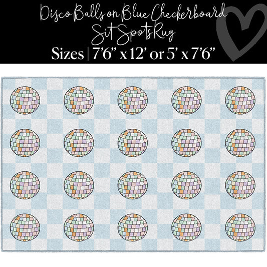 Disco Balls on Blue Checkerboard Sit Spots | Classroom Rugs | Schoolgirl Style