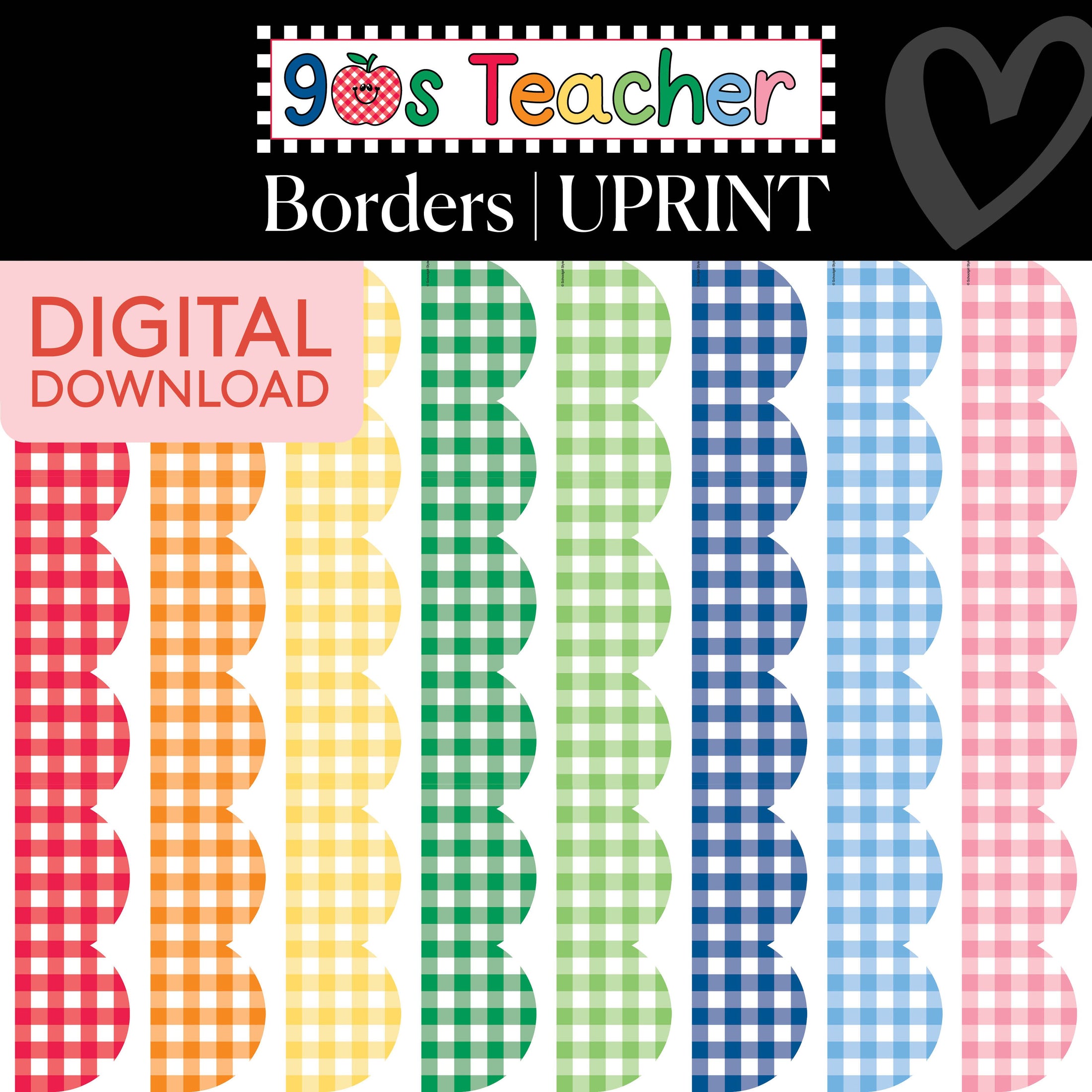 Printable Retro Gingham Border Bundle 3 | 90s Teacher