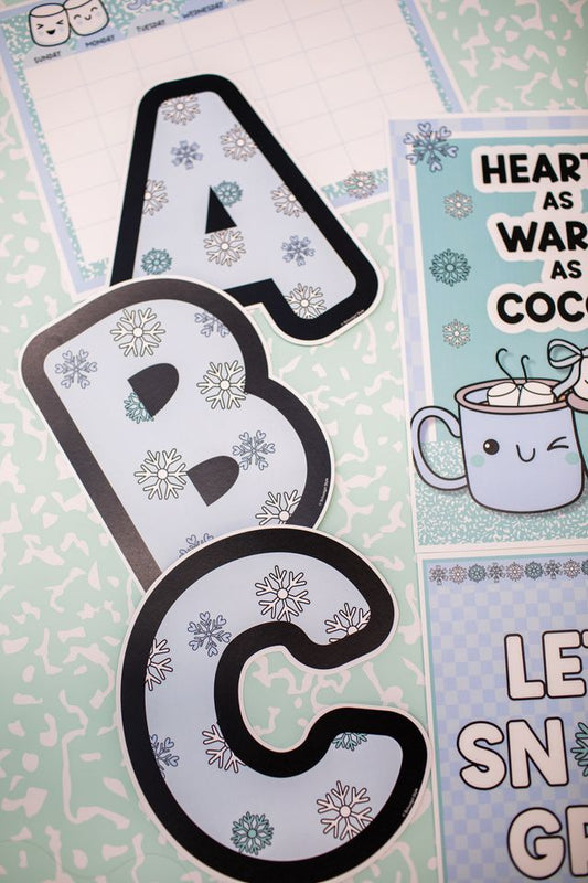 Printable Winter Snowflake Pattern Uppercase Letters | Sweet Sips and Snowflakes