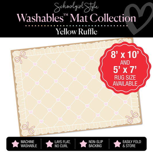 Yellow Ruffle Vertical Pink Hearts Classroom Mat by Schoolgirl Style