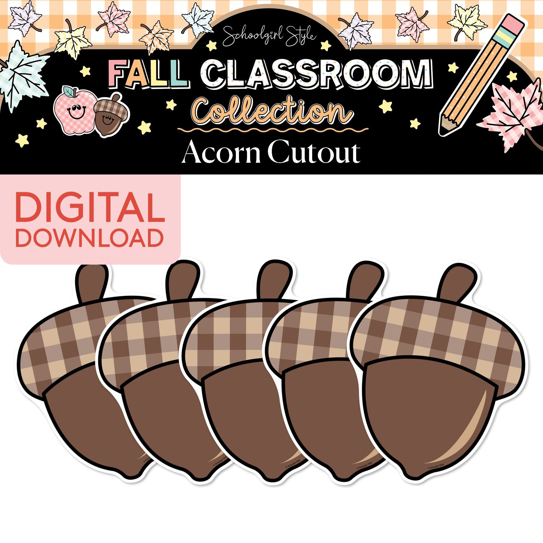 Printable Pastel Fall Acorns Cutouts