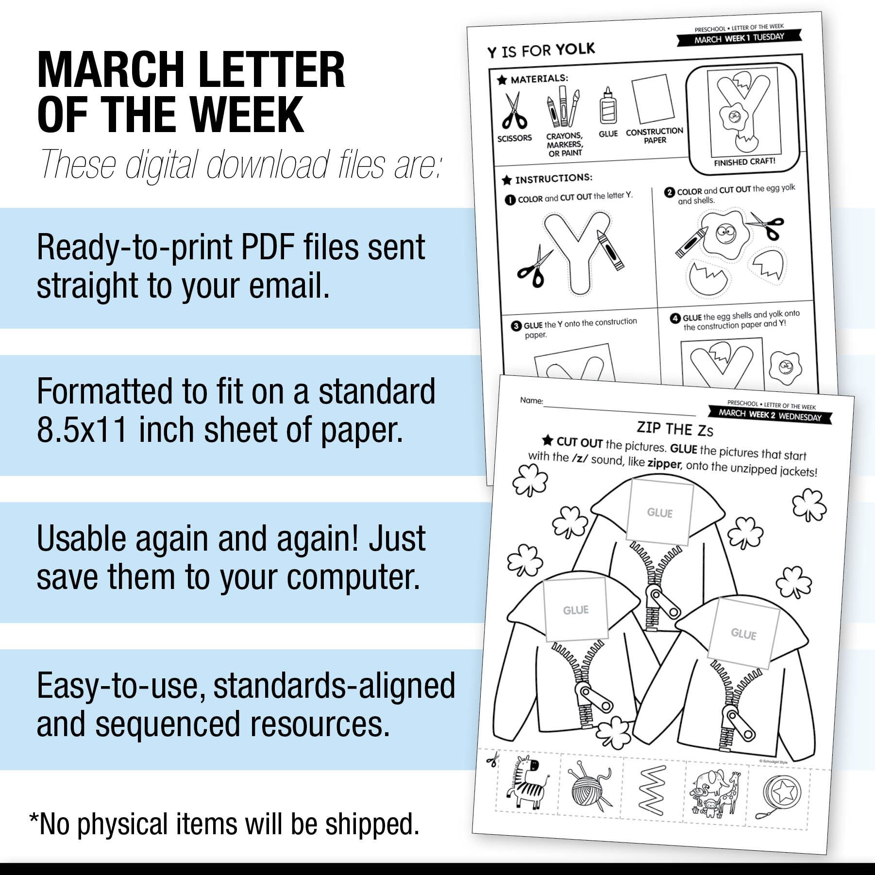 Printable Preschool March Letter of the Week (Y, Z, & Full Alphabet Review)
