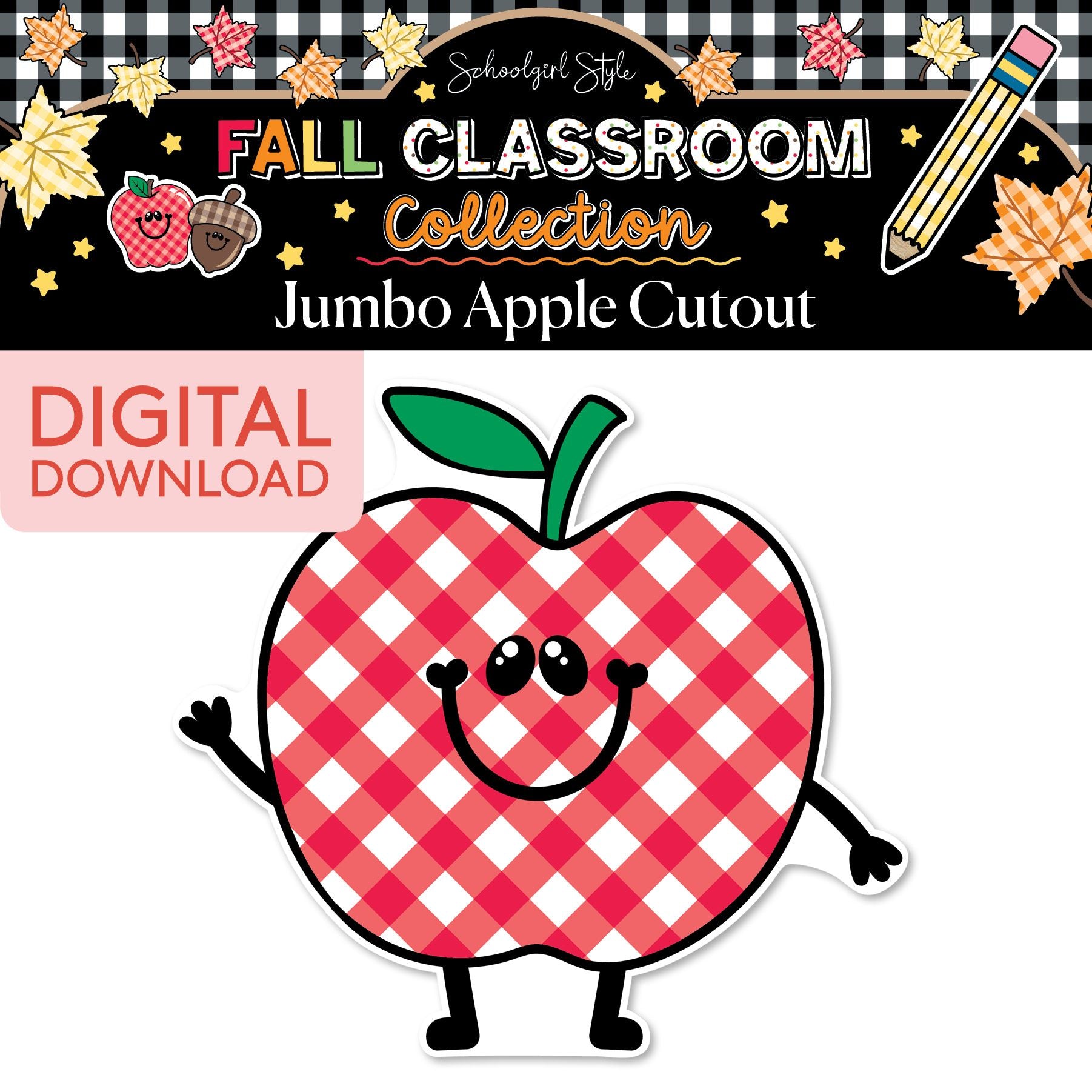 Printable Fall Apple Jumbo Cutouts | 90s Teacher