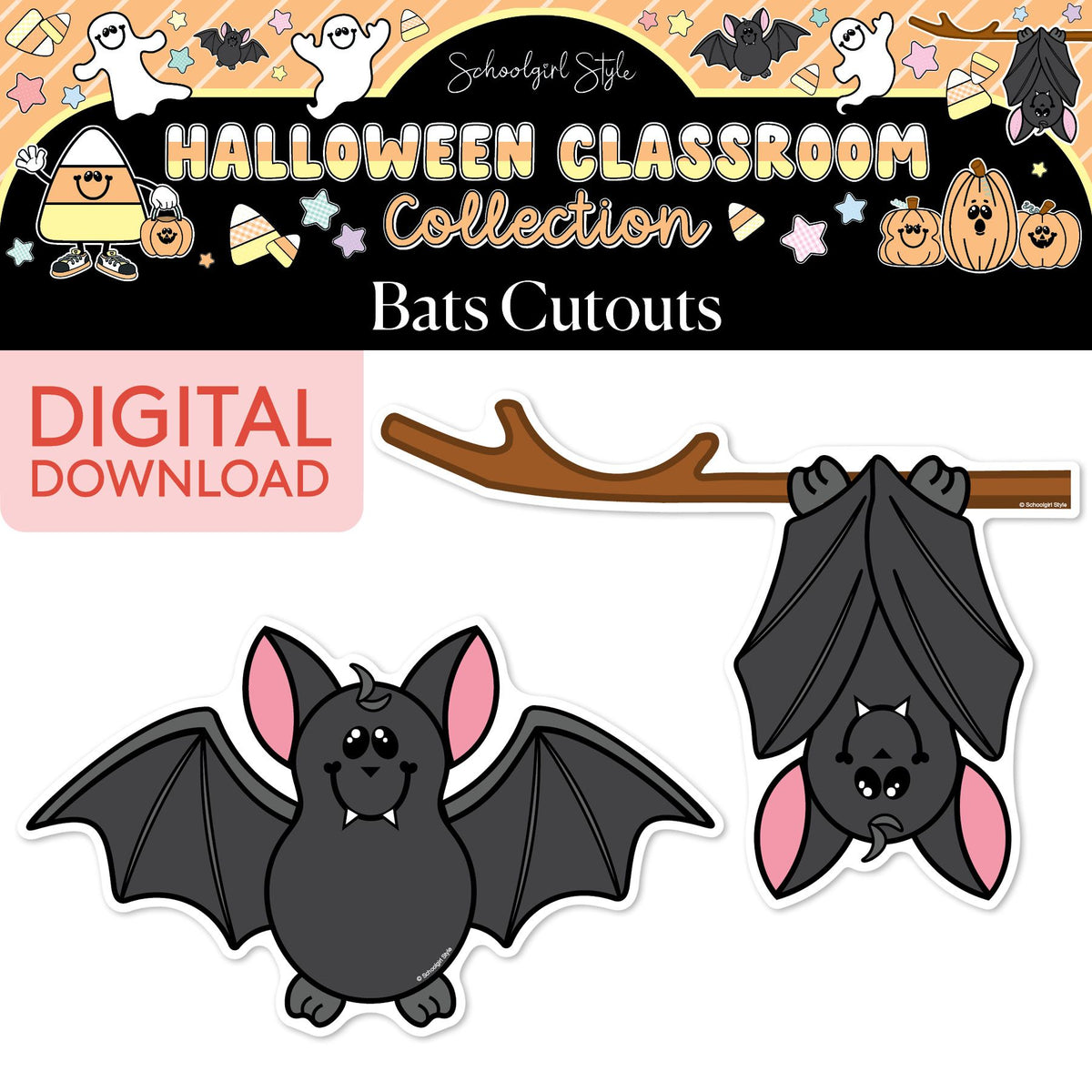 Printable Pastel Halloween Bats Cutouts