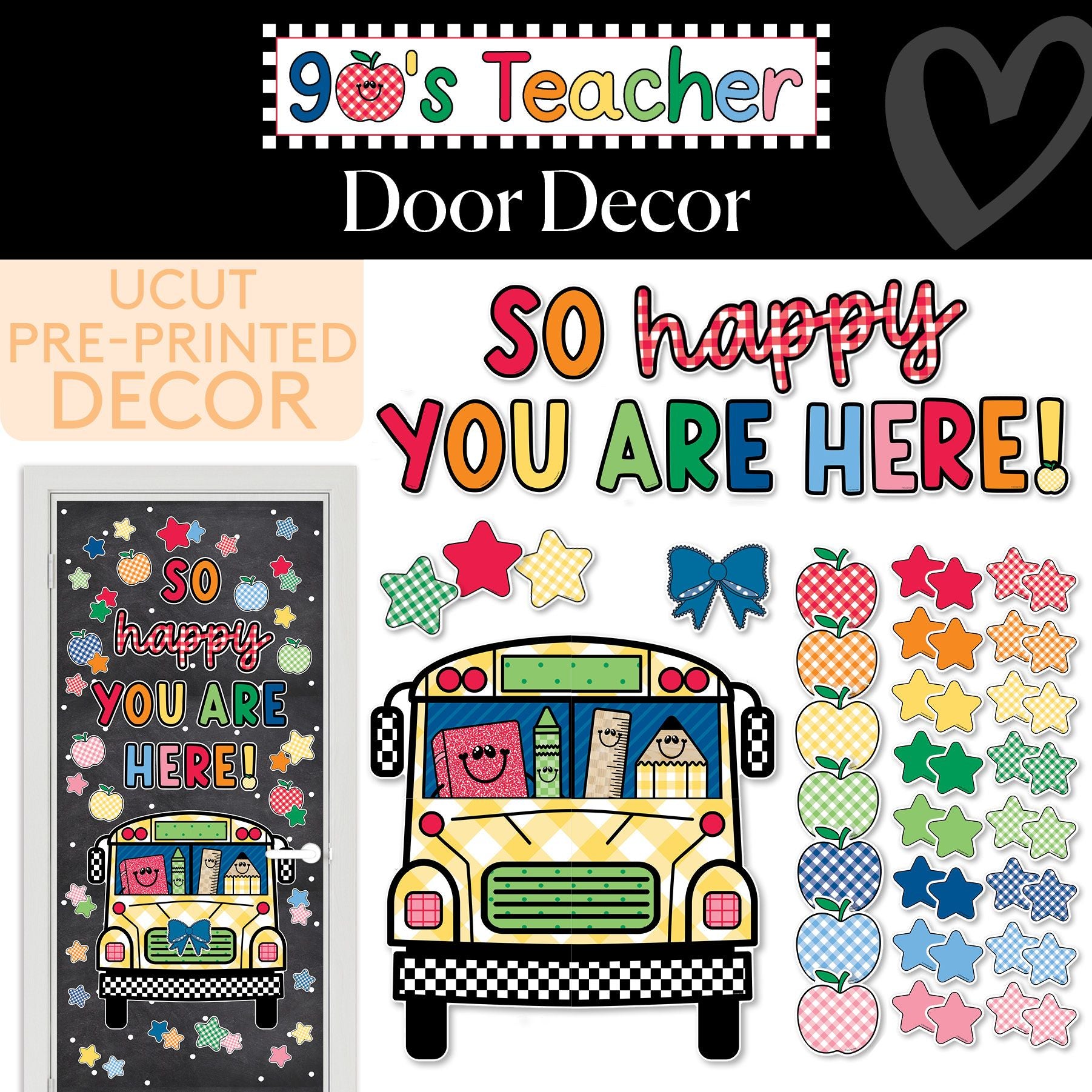 Retro Happy You Are Here Bus Door Decor Set | 90s Teacher