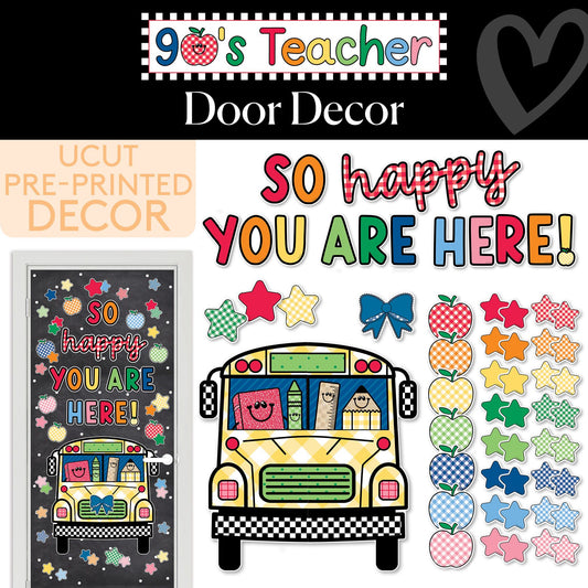 Retro Happy You Are Here Bus Door Decor Set | 90s Teacher
