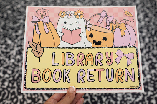 halloween themed library book return sign for your classroom library