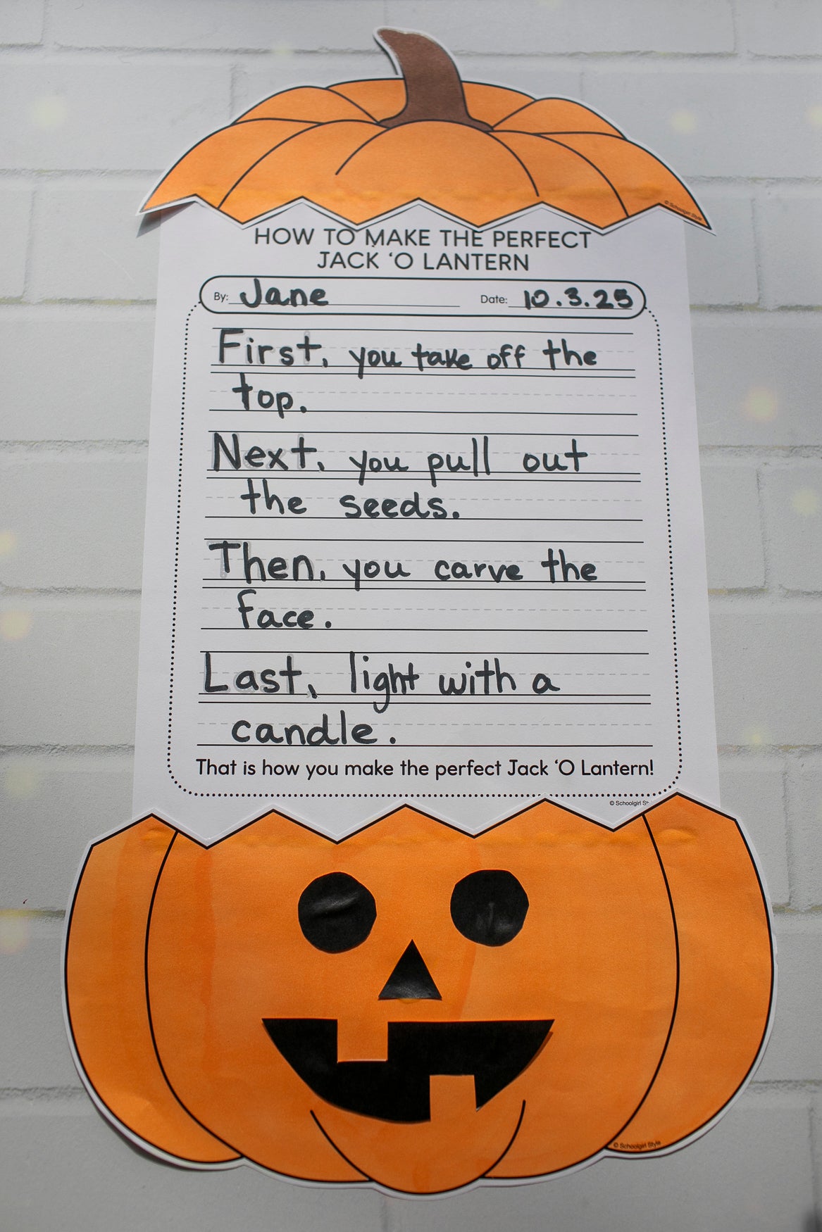 how to make the perfect jack 'O lantern writing page and craft for kids