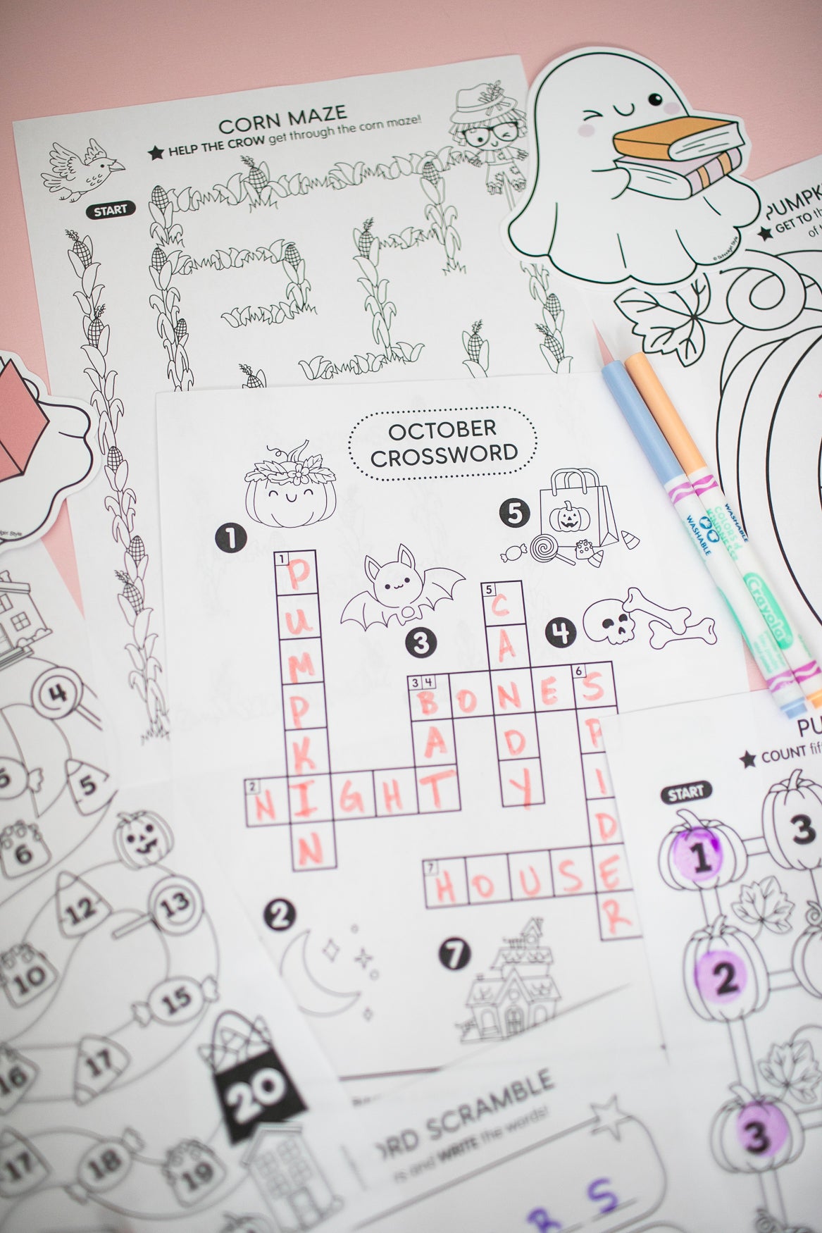 Printable October Mazes and Word Searches