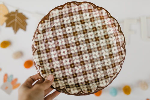 Brown Plaid Scalloped Plates