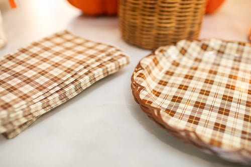 Brown Plaid Scalloped Plates | Thanksgiving | Paper Goods | Schoolgirl Style