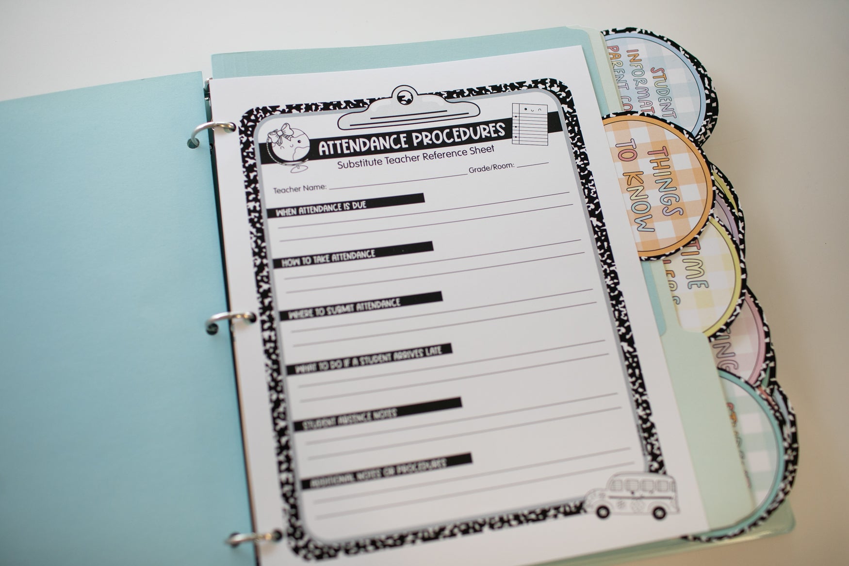 Printable Pastel Editable Substitute Teacher Binder and Forms