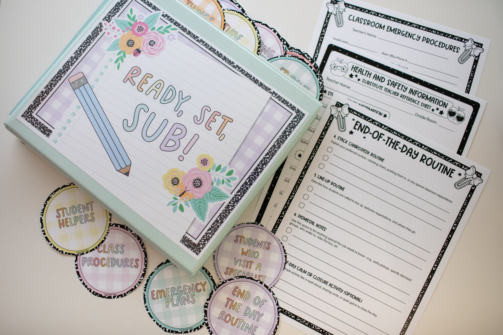 Printable Pastel Editable Substitute Teacher Binder and Forms