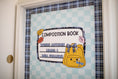 Load image into Gallery viewer, Fall Gilmore Girls Door Decor for Teachers with a blue, gold and orange theme.  There is a composition notebook label that says "where autumn leads, I will follow" as well as a gazebo, pop-tart, coffee cups, book stacks and chinese food takeout container. 
