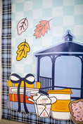 Load image into Gallery viewer, Fall Gilmore Girls Door Decor for Teachers with a blue, gold and orange theme.  There is a composition notebook label that says "where autumn leads, I will follow" as well as a gazebo, pop-tart, coffee cups, book stacks and chinese food takeout container. 
