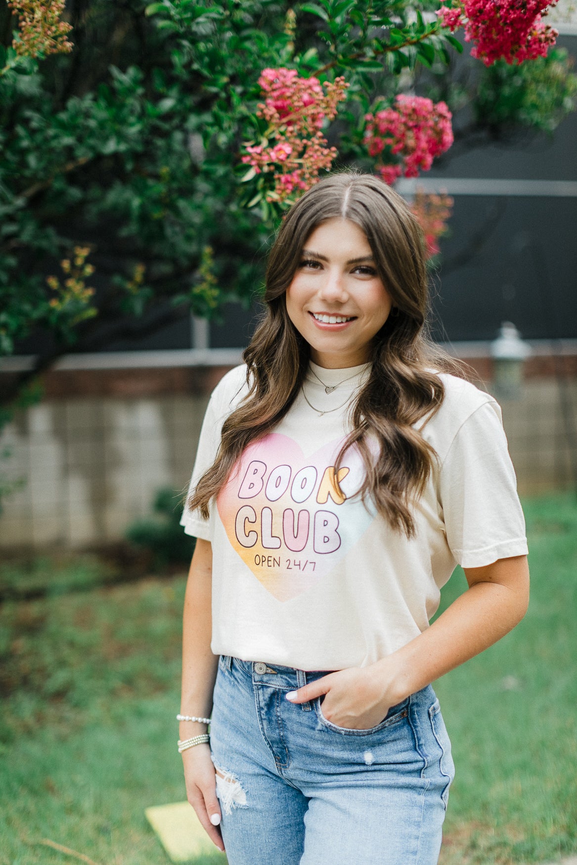 Book Club Open 24/7 Heart T-Shirt (Pastel Gradient) | Pastel Pages