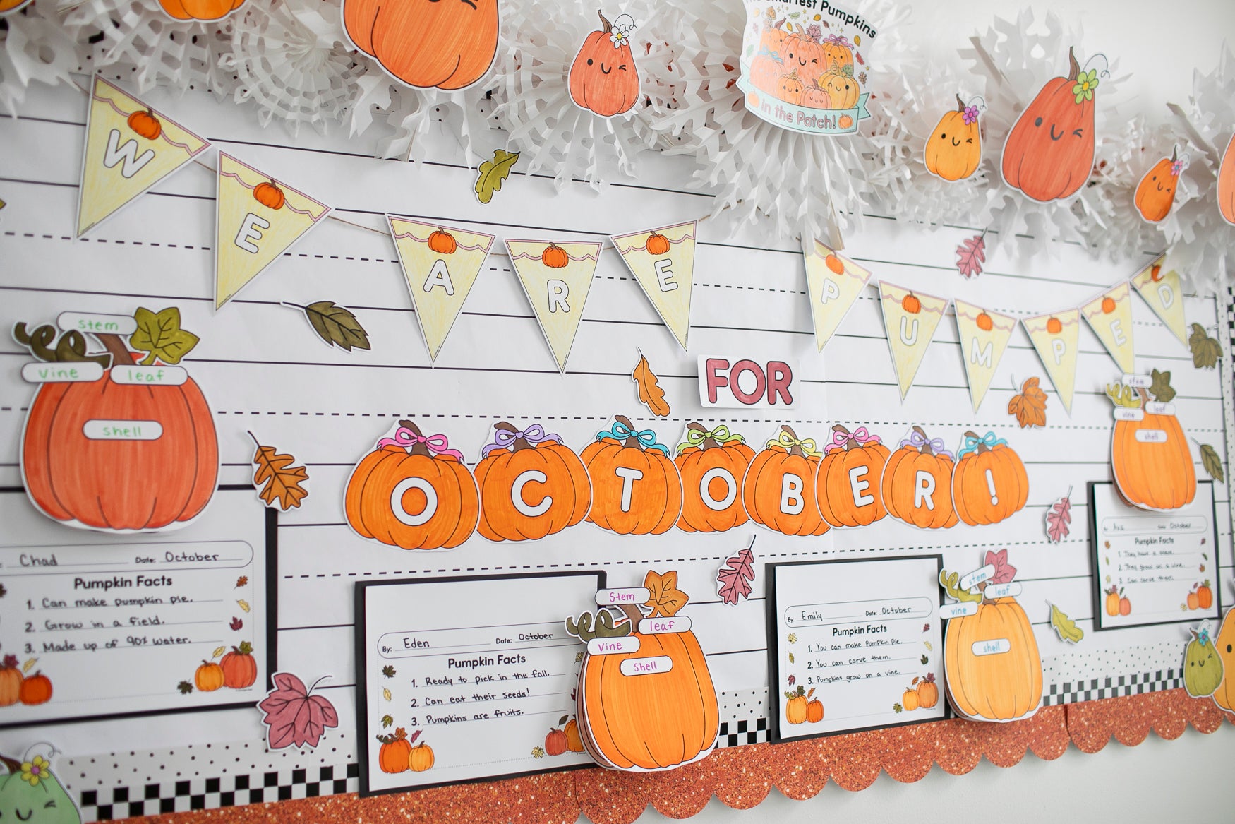 october bulletin board set with a craft