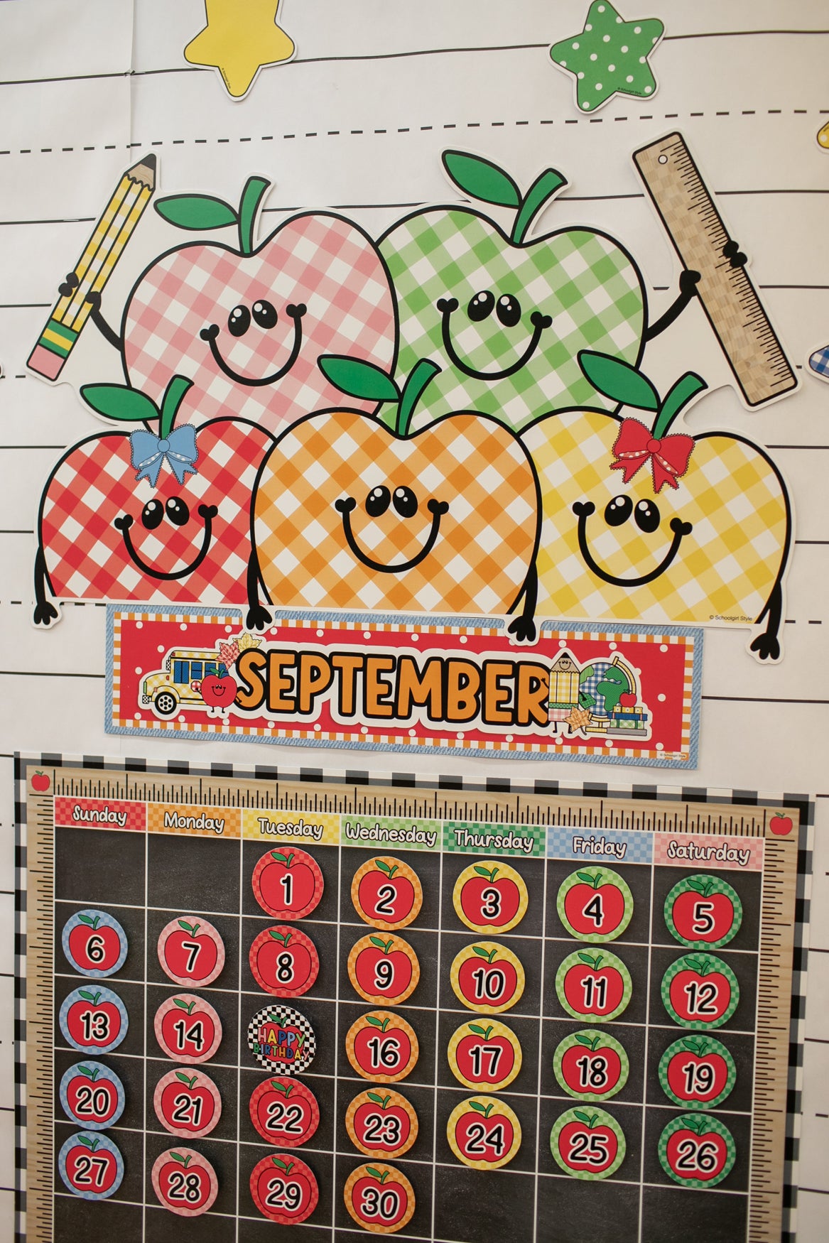 Gingham Apples Retro Calendar Topper | 90s Teacher