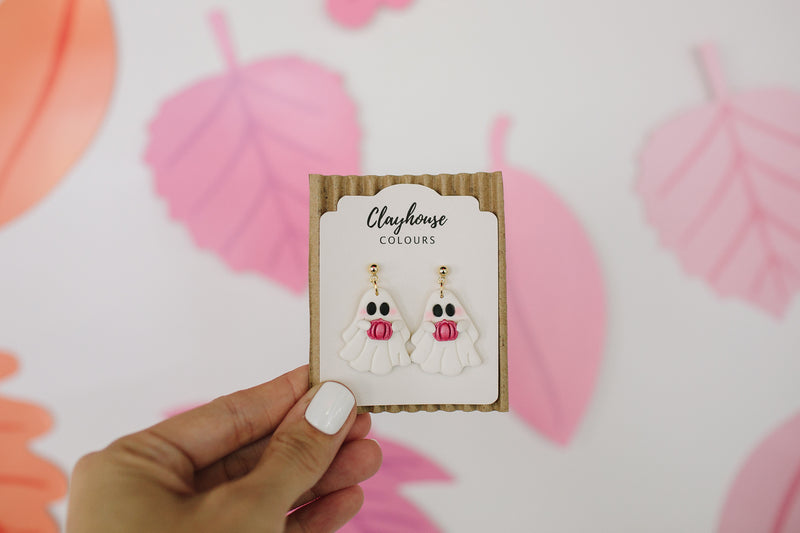 Ghost With Pink Pumpkin Earrings │ Jewelry │ Style House Design Studio
