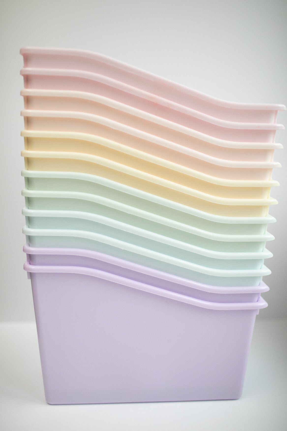Pastel Classroom Book Bins Set of 12 | Plastic Library Storage Organizer for Teachers
