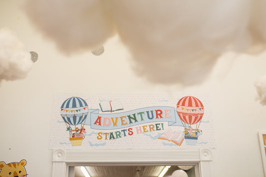 Adventure Starts Here Hot Air Balloons Door Topper | Storybook Circus