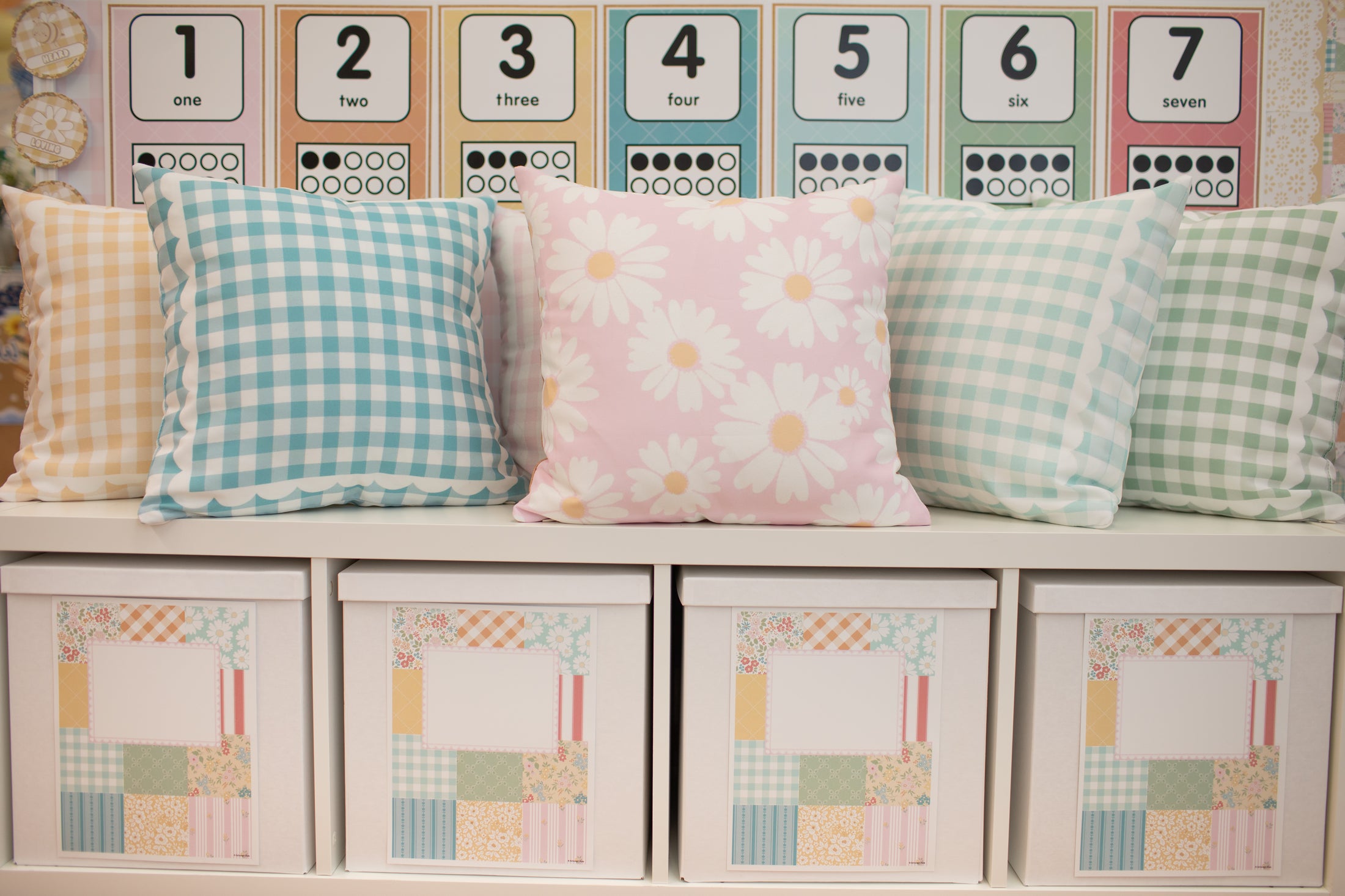 Meadow Mist Gingham Classroom Pillow Cover | Miss Honey's Cottage Classroom