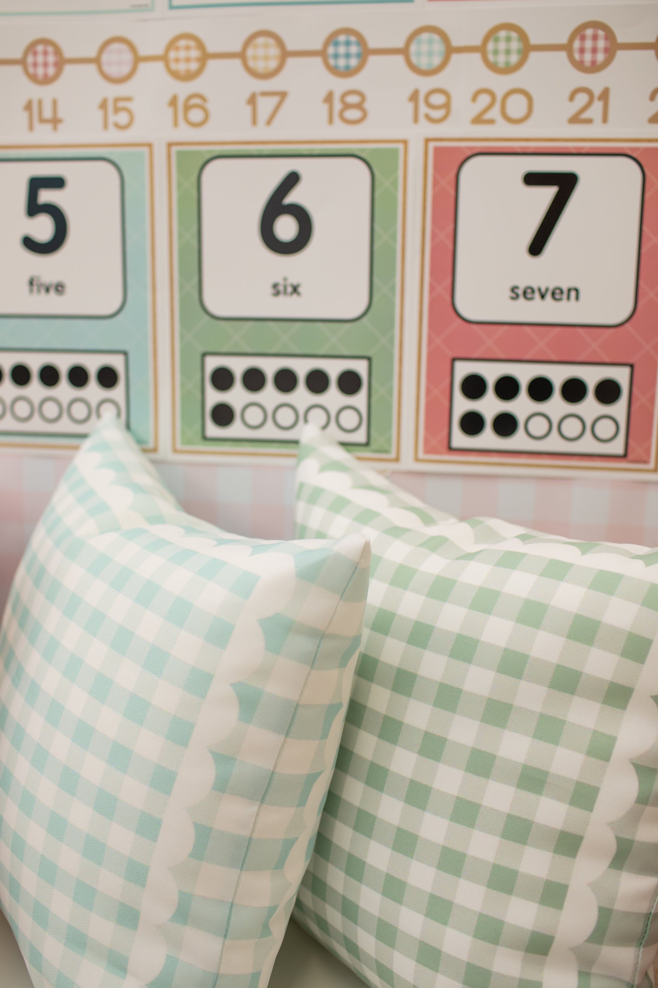 Meadow Mist Gingham Classroom Pillow Cover | Miss Honey's Cottage Classroom