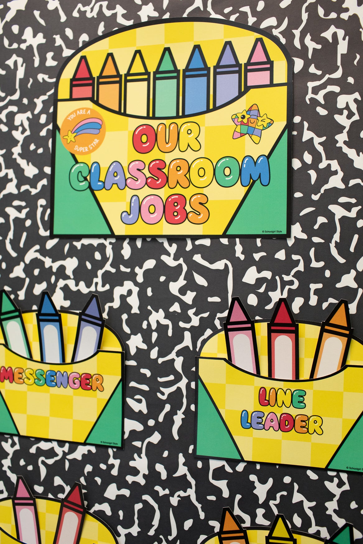 Printable Bright Rainbow Classroom Jobs Bulletin Board Set | School Days
