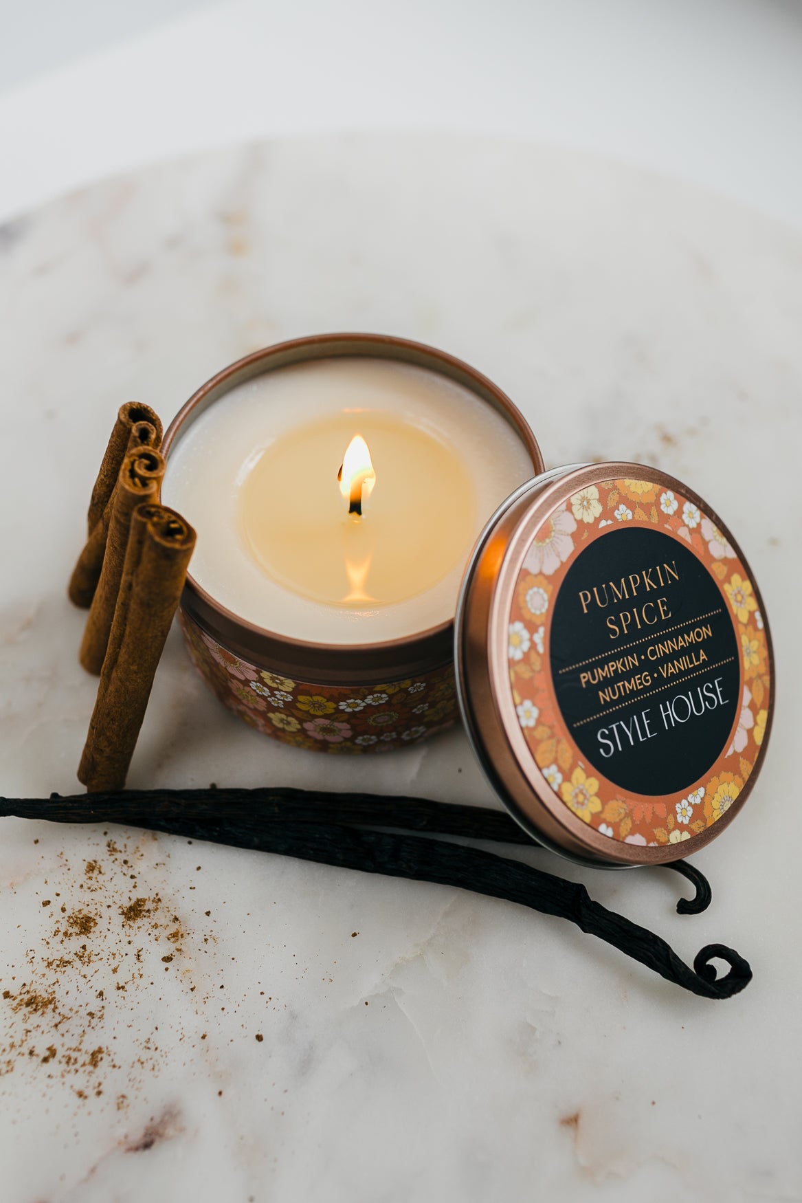 Pumpkin Spice Candle | 6oz Rose Gold Candle Tin  | StyleHouse Design Studio