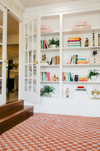 Coral Checkerboard Rug | Neutral Classroom Rug | Blushing Hopscotch ...