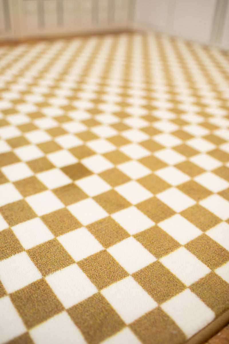 Brown and White Checkerboard Rug Neutral Classroom Rug