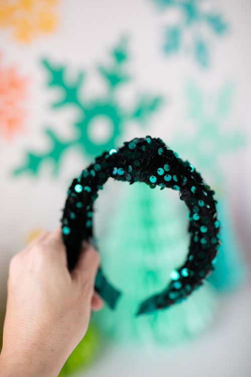 Green Knotted Sequins Headband 