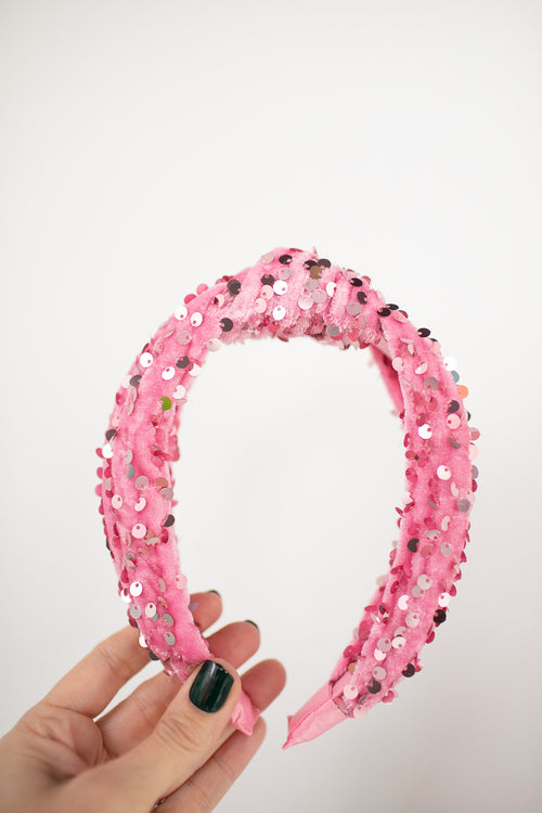 Pink Knotted Sequins Headband 