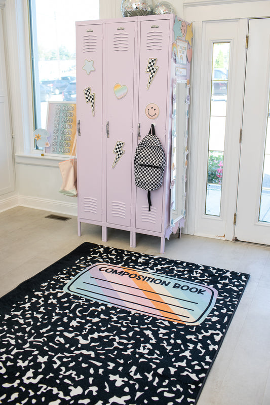 Composition Notebook Rug | Black and White Classroom Rug | Taking Notes | Schoolgirl Style