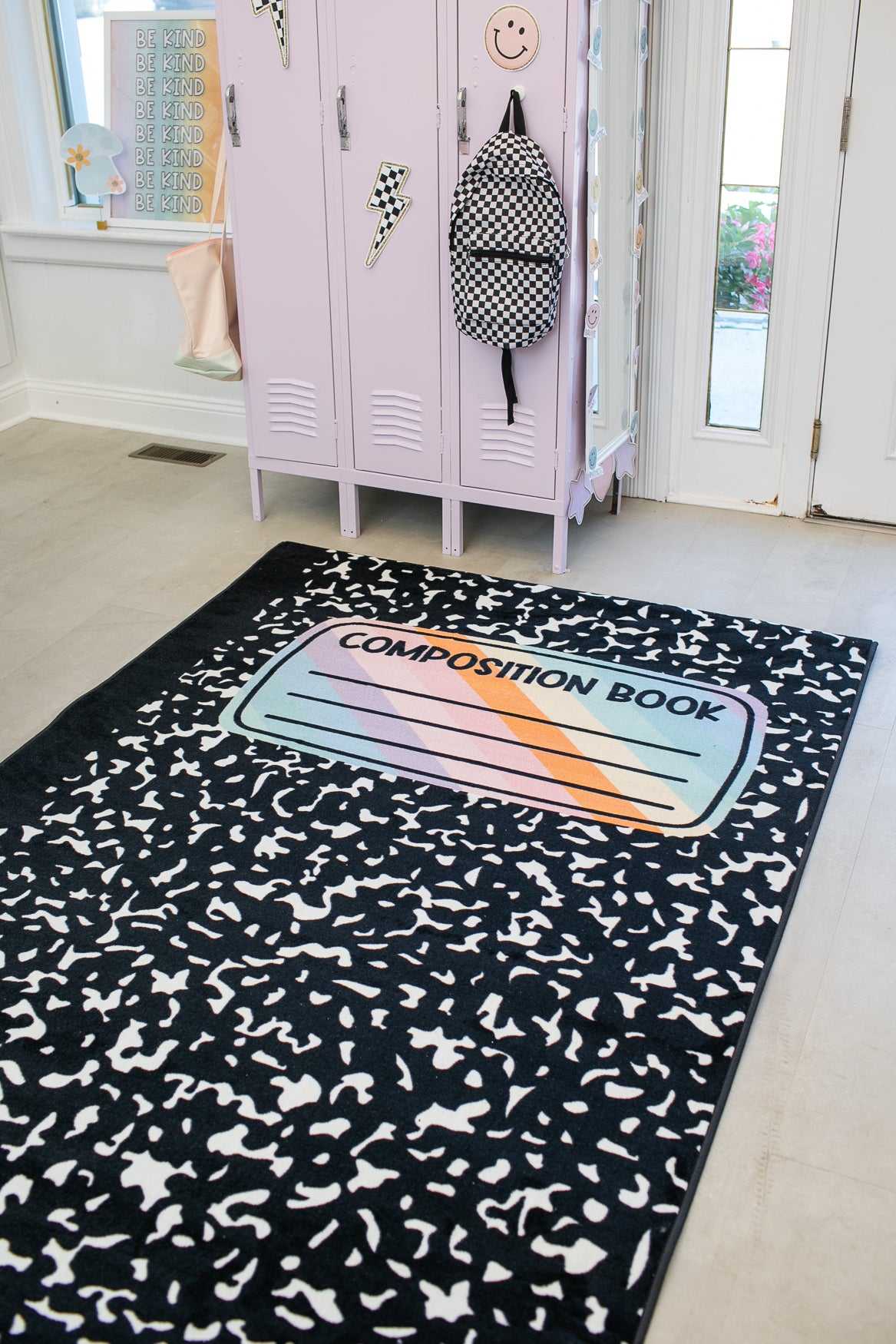 Composition Notebook Rug | Black and White Classroom Rug | Taking Notes | Schoolgirl Style