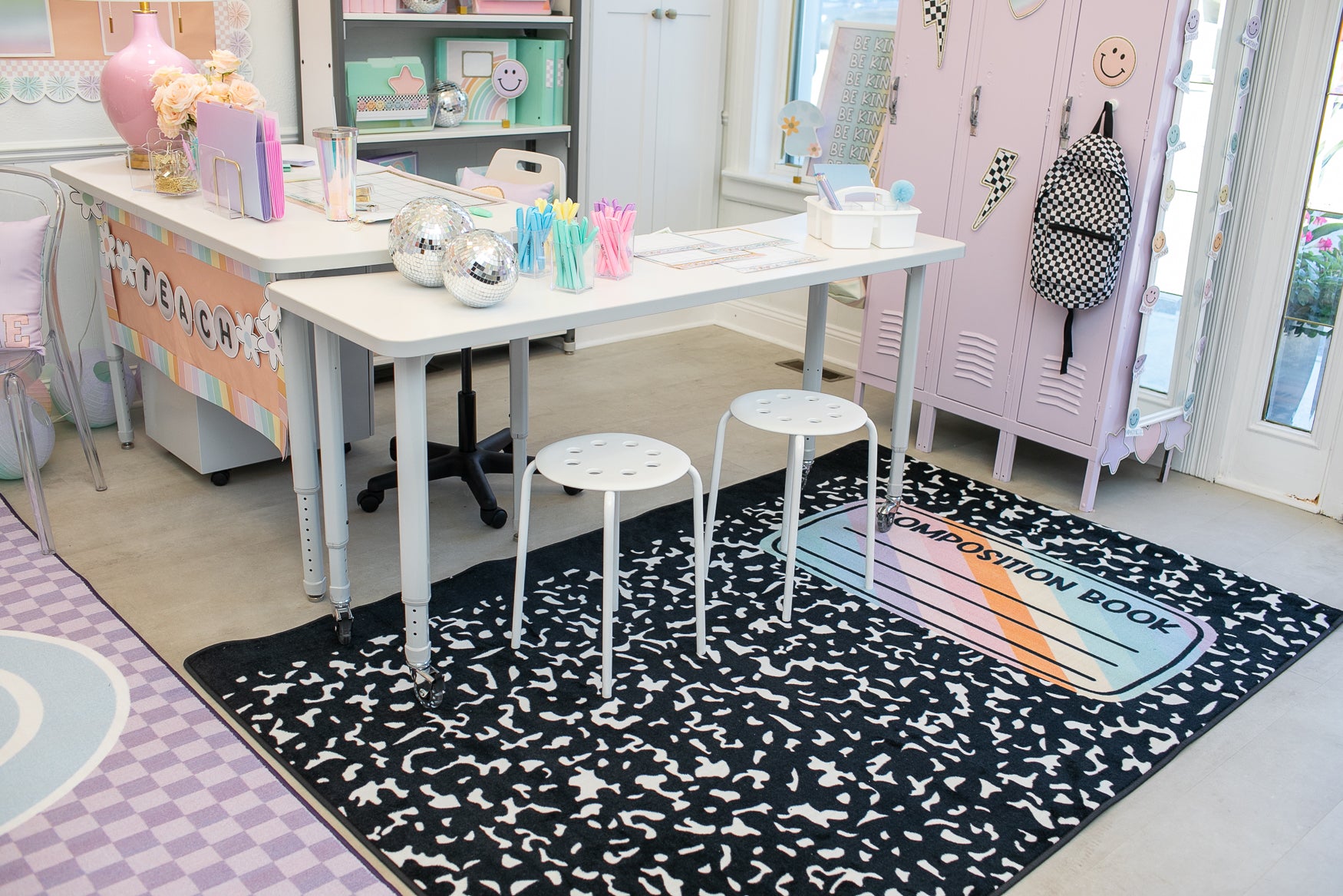 Composition Notebook Rug | Black and White Classroom Rug | Taking Notes | Schoolgirl Style