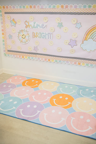 Pastel Rainbow Smileys Rug | Pastel Classroom Rug | Phone a Friend | S ...
