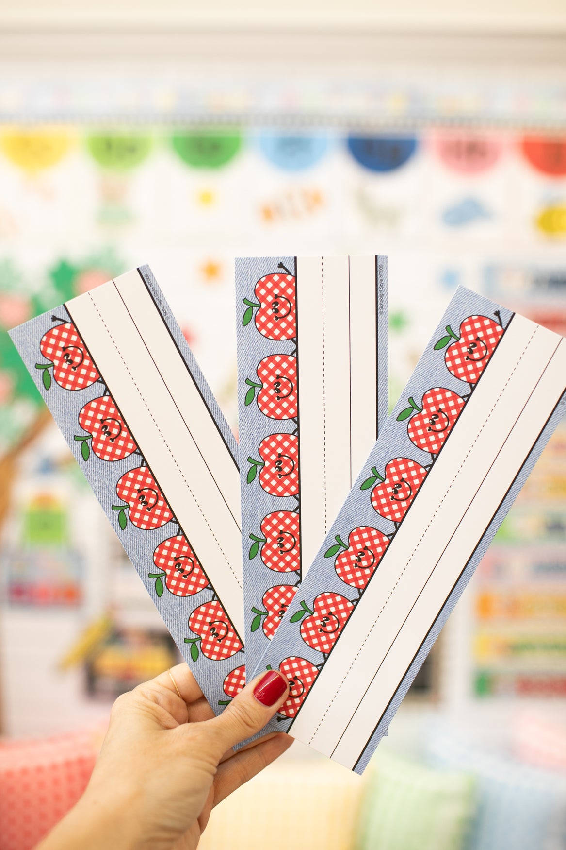 Denim with Gingham Apples Retro Name Plates | 90s Teacher