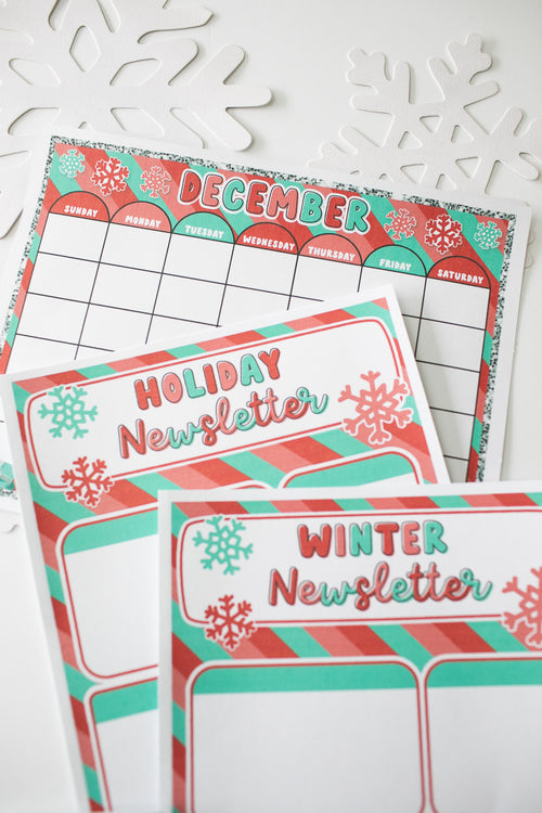 Classroom Newsletters and Calendar Sheet | Holiday Fa La La | Christmas | Printable Classroom Decor | Schoolgirl Style