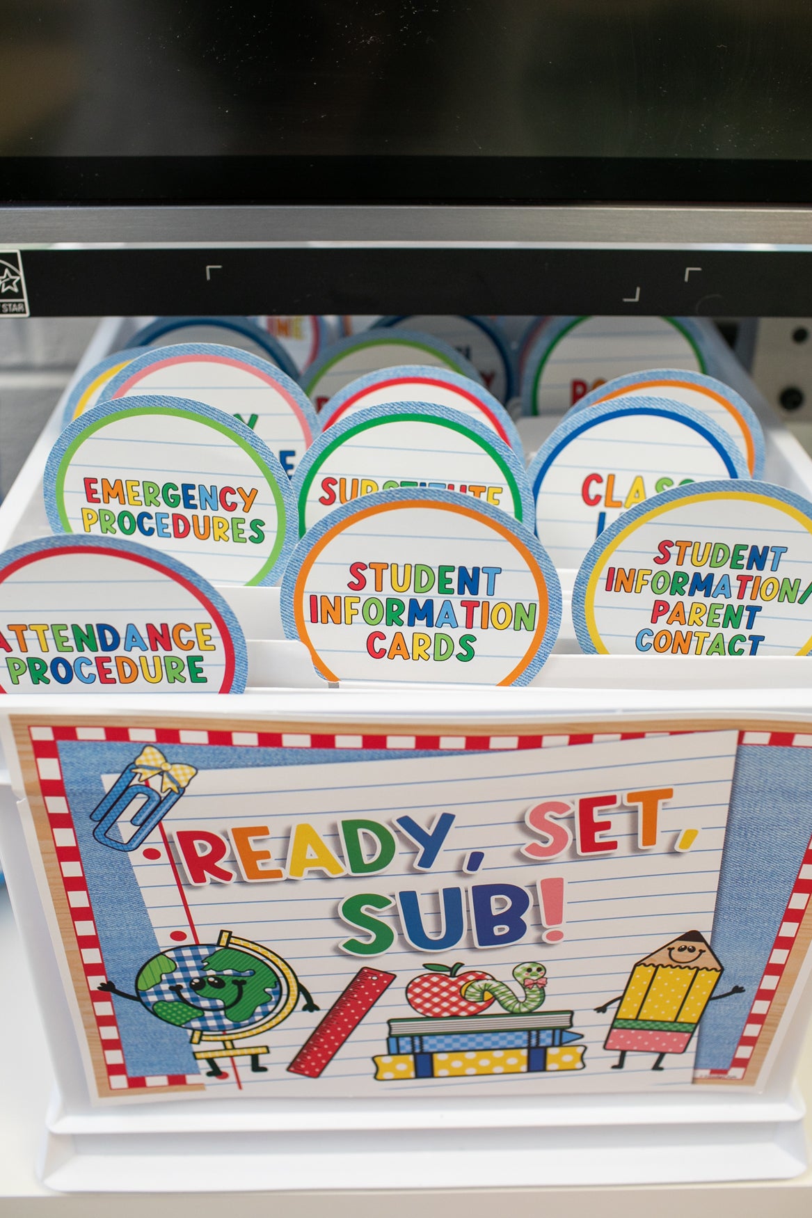 Printable Editable Substitute Teacher Bin | 90s Teacher