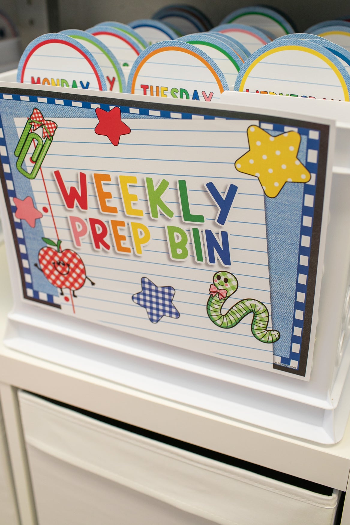 Printable Editable Weekly Prep Bin | 90s Teacher