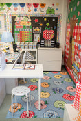 Load image into Gallery viewer, Scattered Rainbow Happy Apples on Denim Classroom Mat by Schoolgirl Style
