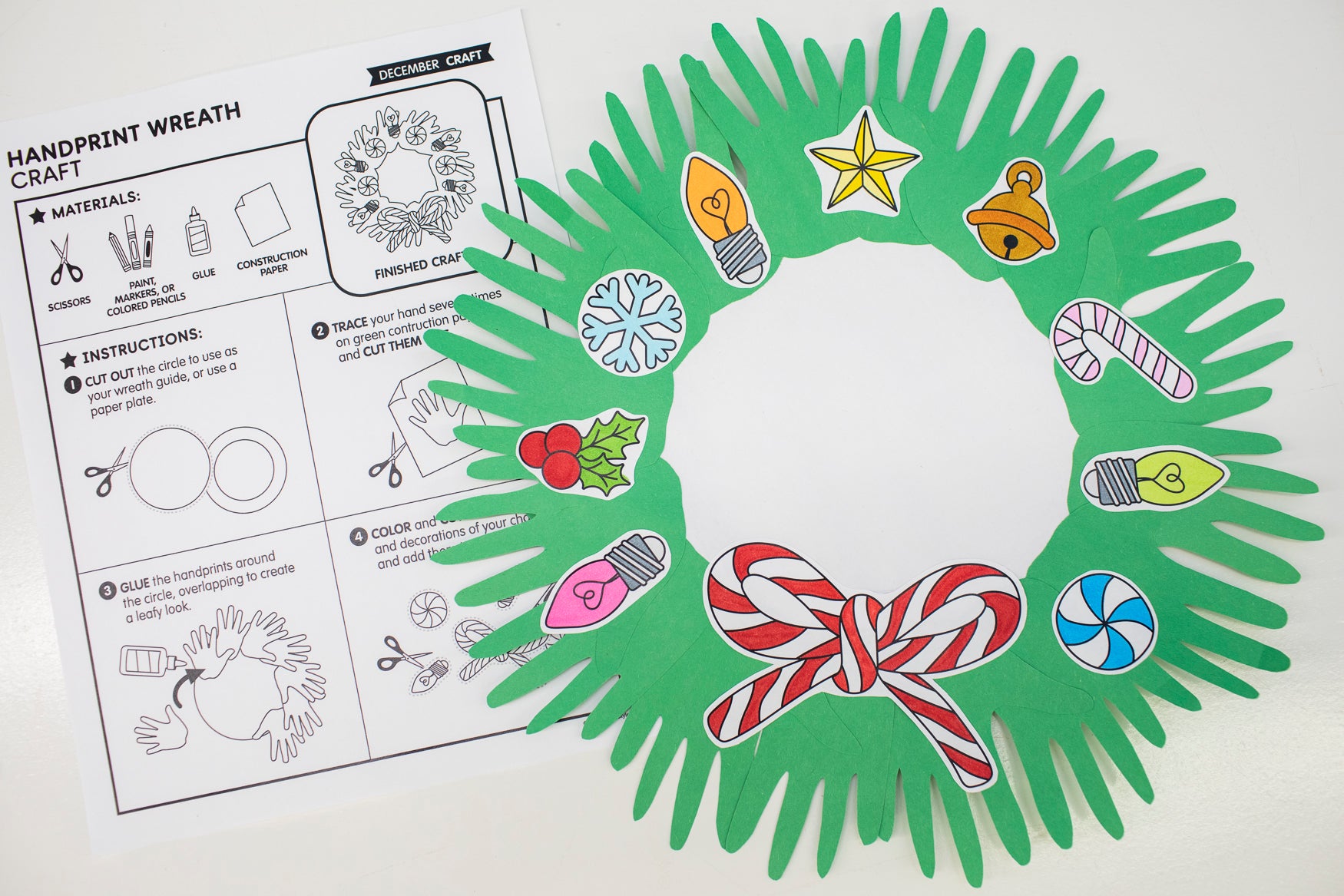 Printable December Handprint Wreath Craft
