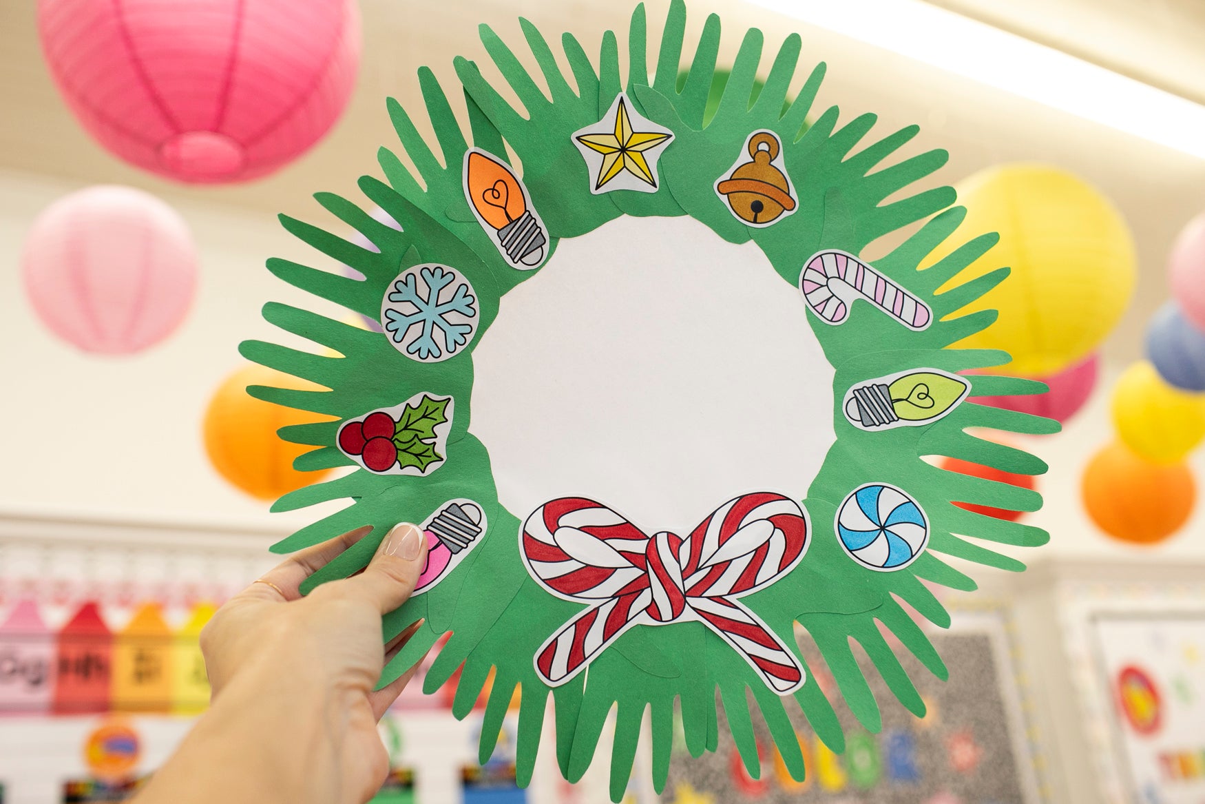 Printable December Handprint Wreath Craft