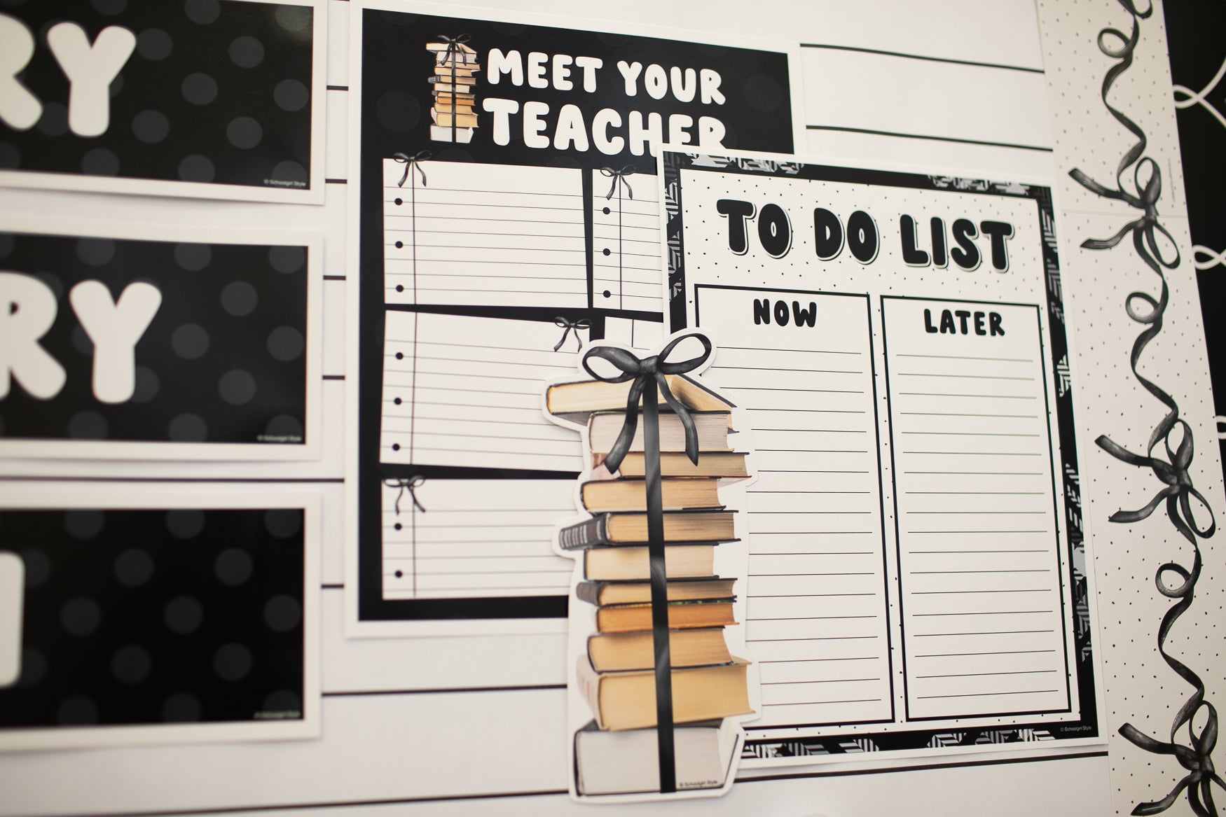 Printable Black and White Editable Meet the Teacher Flyers | Books and Bows