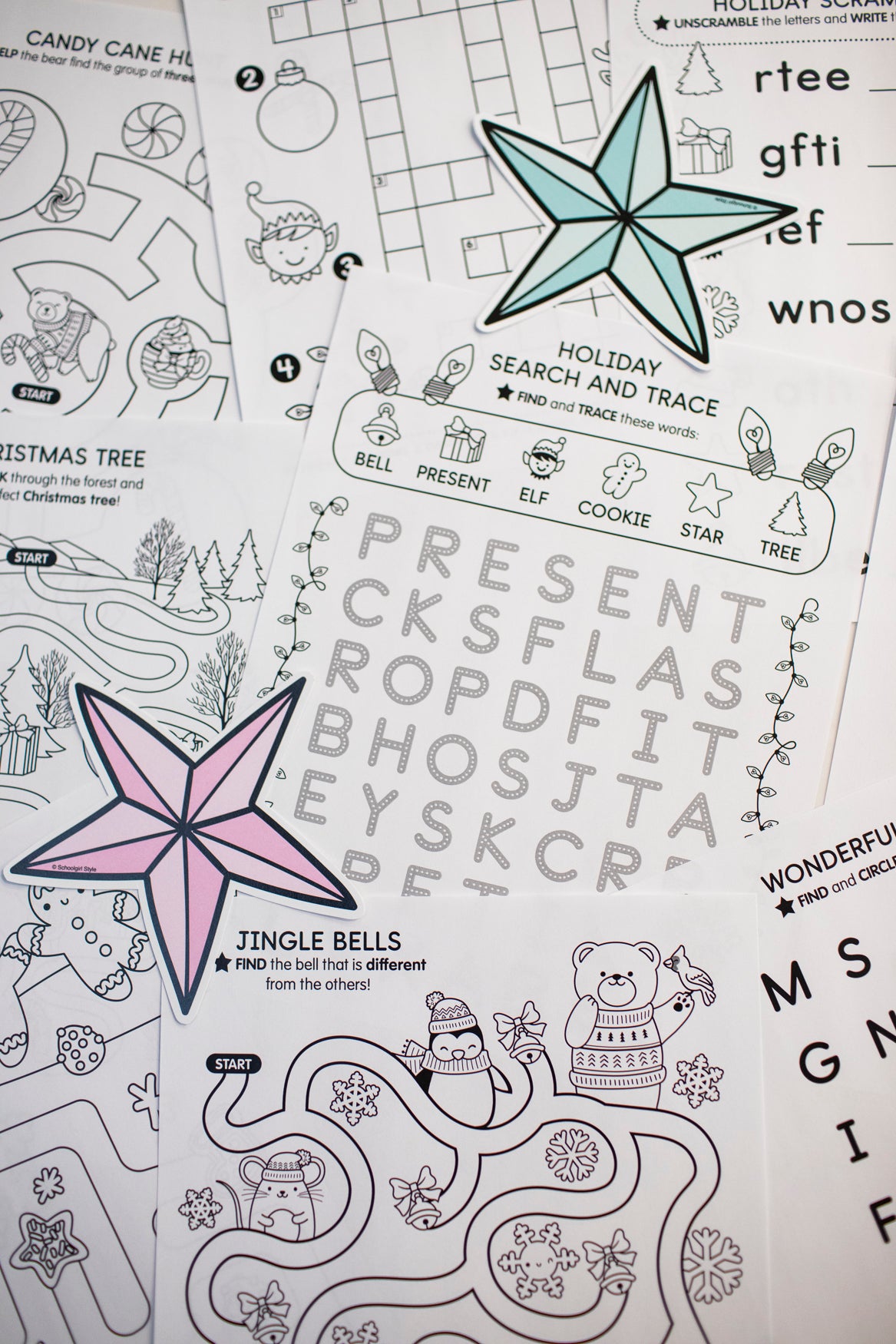 Printable December Mazes and Word Searches