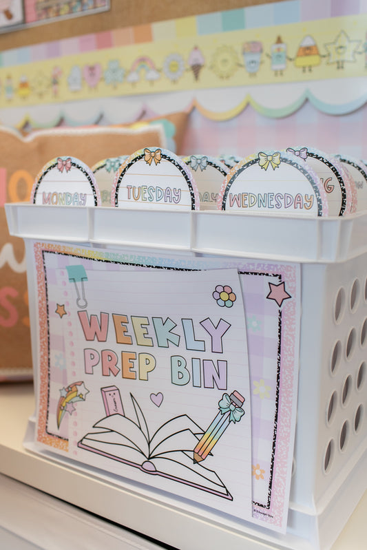 Printable Editable Pastel Weekly Prep Bin